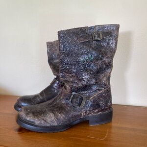 Frye Dark Brown Leather Crackles Boots